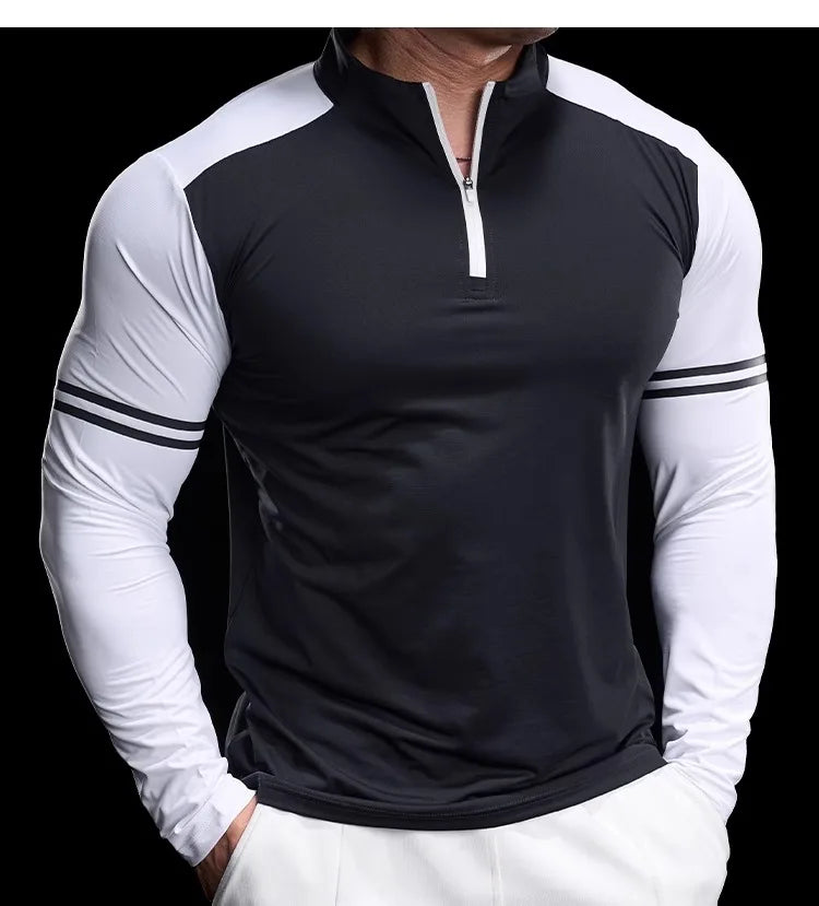 Men's Running Gym Fitness Tops Slim Fit Color-blocked Long-sleeved T-shirt Training Cycling Breathable Quid Quick-drying Clothes