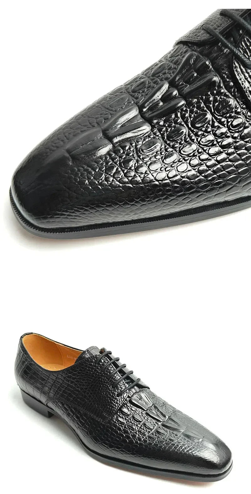 Fashion Elegant Black Oxfords Leather Shoe Dress Derby Shoe for Men Handcraft Official Male Wear Crocodile Pattern Leather Shoe