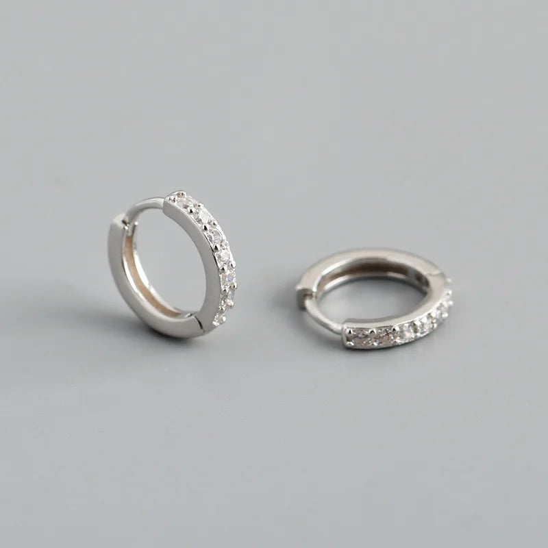 Real 925 Sterling Silver Gothic Simple White Zircon Hoop Earrings for Women Men Charms Unique Party Couple Jewelry 2021