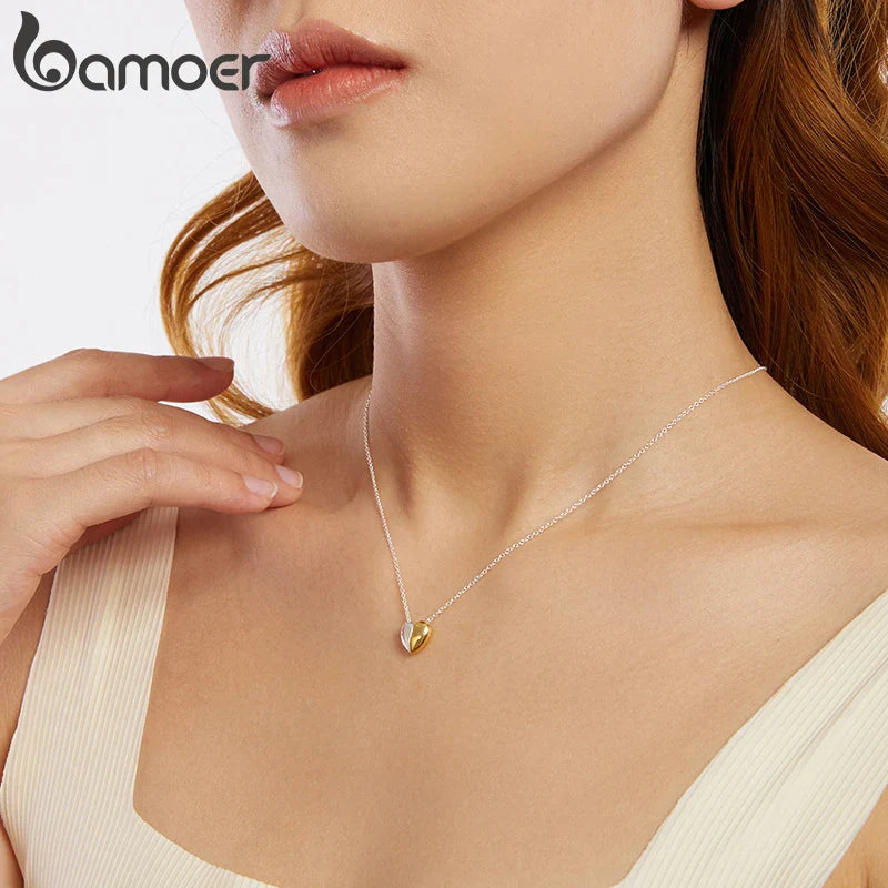 Gold Plated Heart Pendant Necklace for Women, 925 Sterling Silver Couple Heart Fashion Waterproof Metal Daily Jewelry