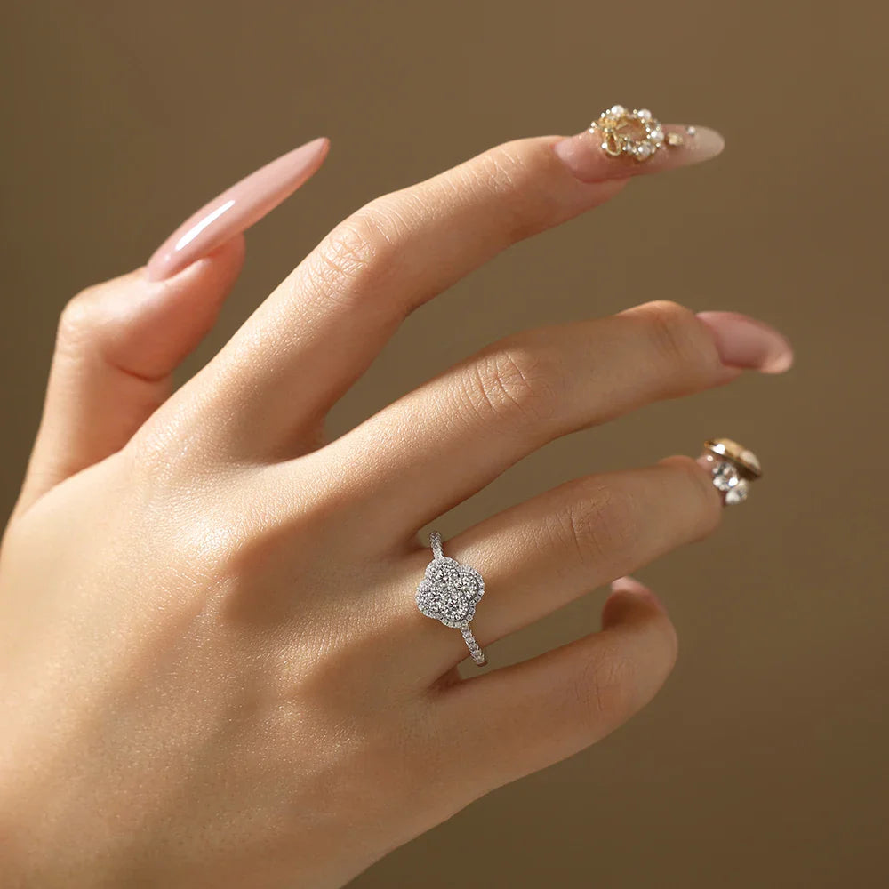 Classic Clover Moissanite Rings for Women Engagement Party 925 Silver 18k Gold Stackable Band Personalized Ring Jewelry