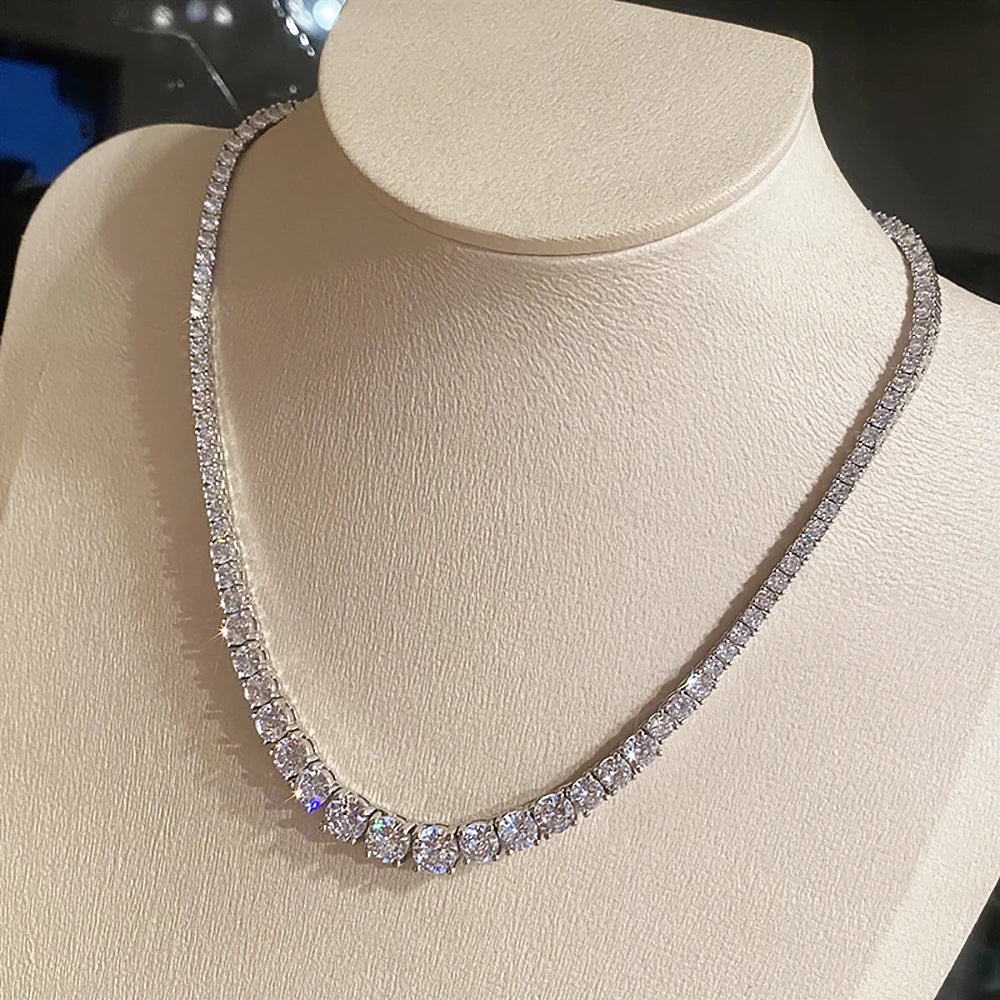Riviera Necklaces Full Moissanite Tennis Necklace for Women 925 Sterling Silver Size Gradient Diamond Choker with Certificate