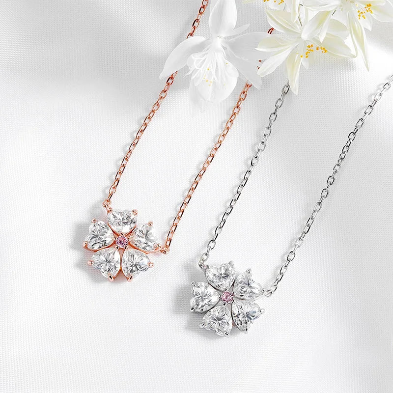 5*5mm Heart Cut Certified Moissanite Necklace Pendant 18k Plated Girls Wedding Jewelry 100% Real 925 Pure Silver Chain