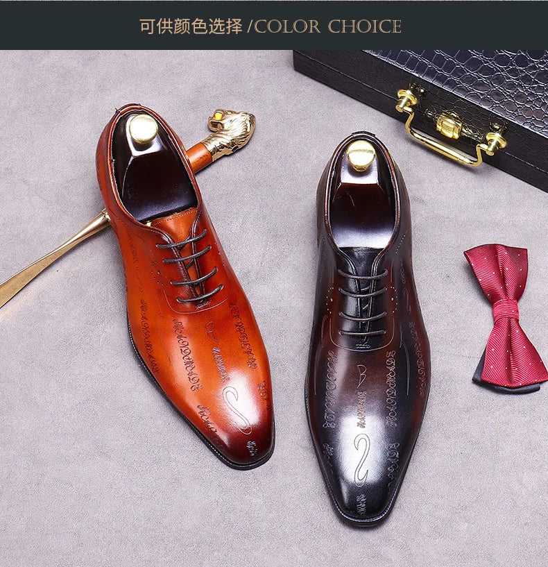 Men's Business Dress Leather Shoes Genuine Leather Shoes Full Cowhide British Laser Engraving Pattern Men's Wedding Shoes 37-46