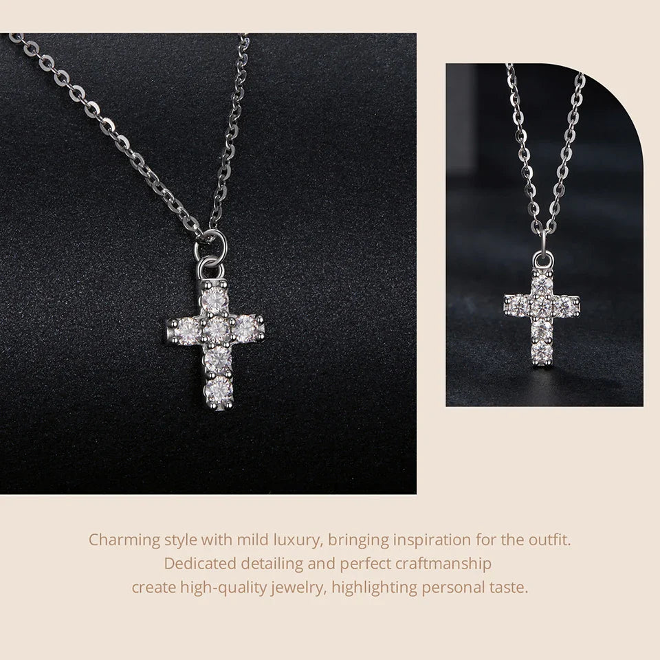 White Gold Plated Moissanite Cross Necklace for Women, 925 Sterling Silver Small Religious Faith Cross Necklace Xmas Gift