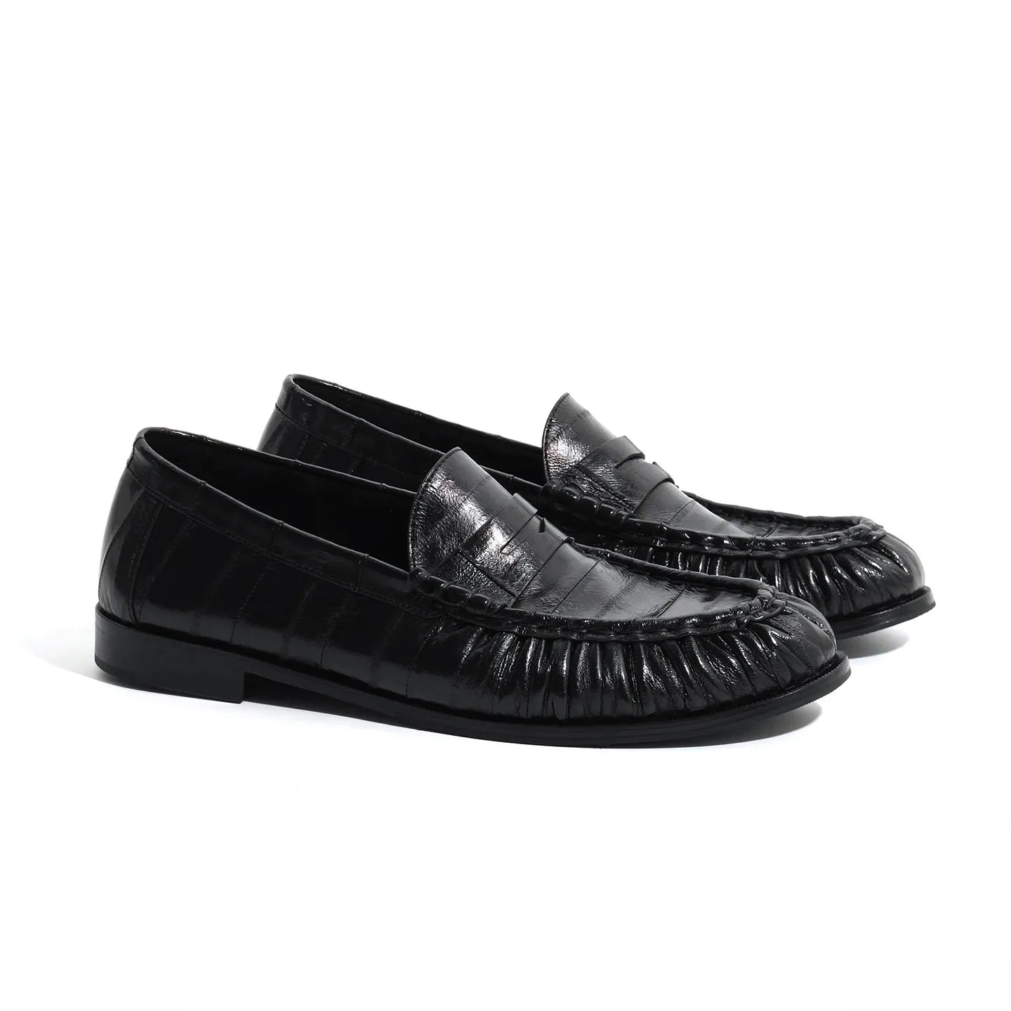 Loafers for men's eel skin pleated design a top layer cowhide slip in formal dress shoe suitable for casual work and commuting