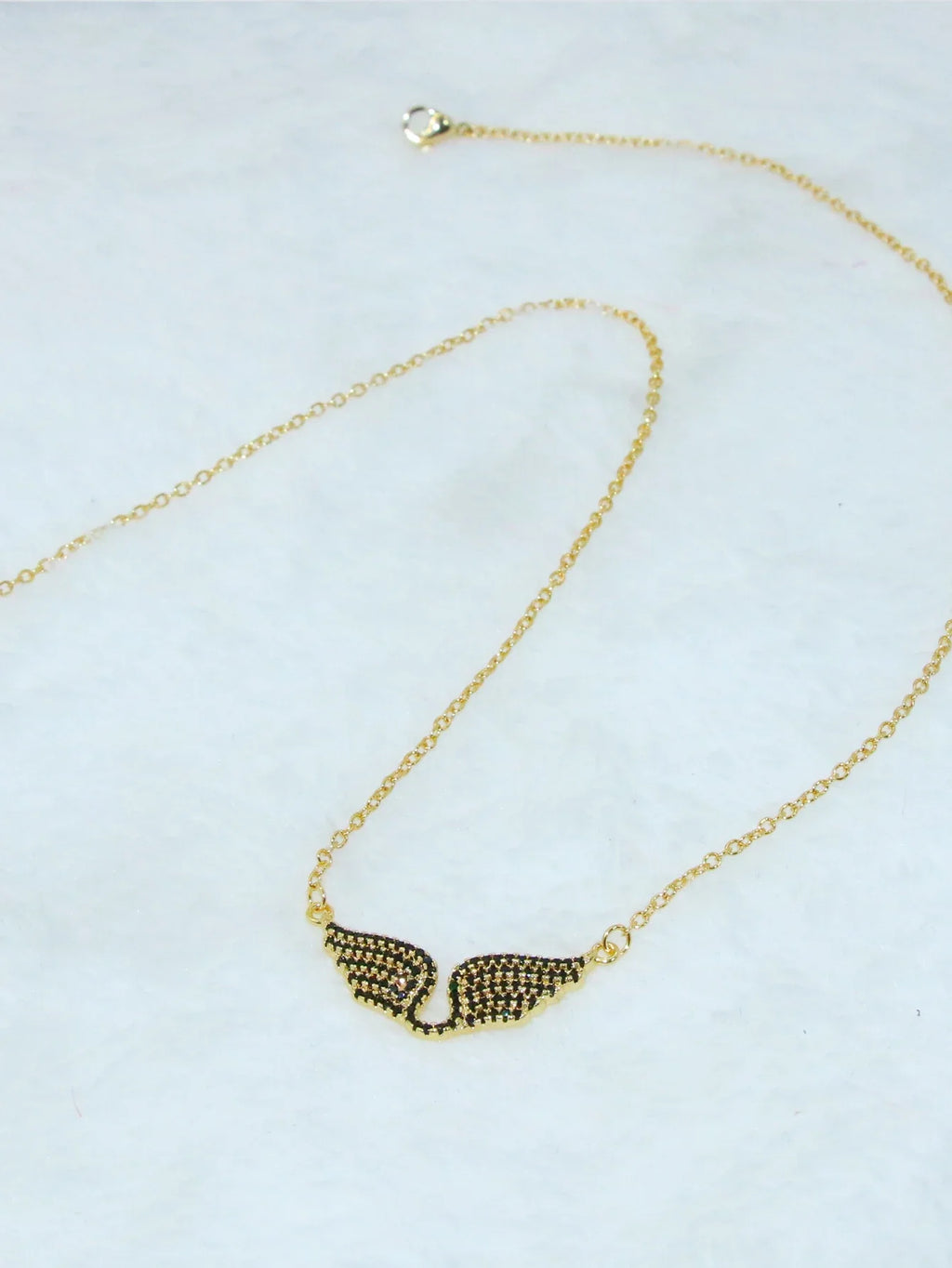 Delicate Women 24K Gold Plated Zircon Angel Wing Chain Pendant Necklace