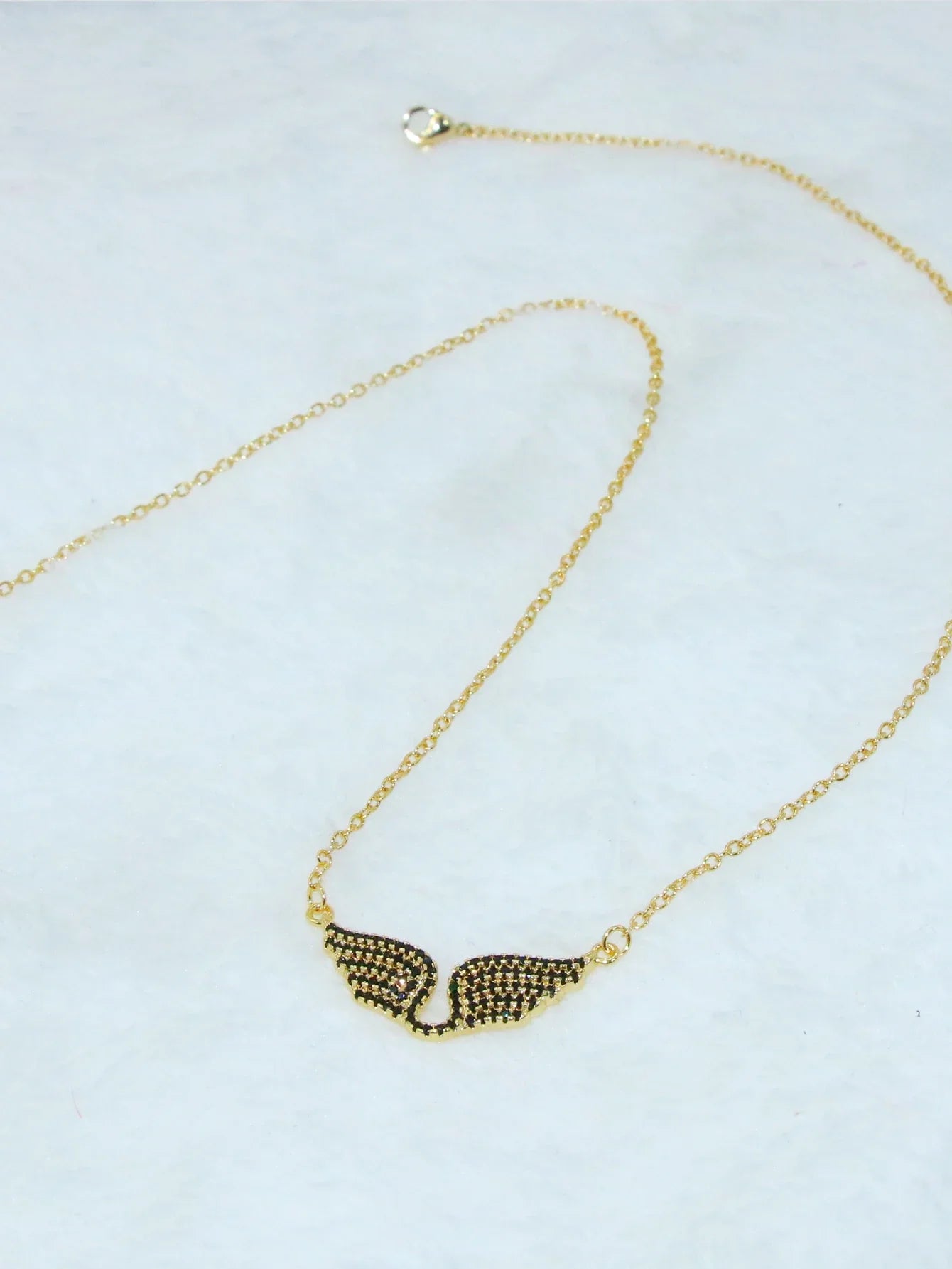 Delicate Women 24K Gold Plated Zircon Angel Wing Chain Pendant Necklace