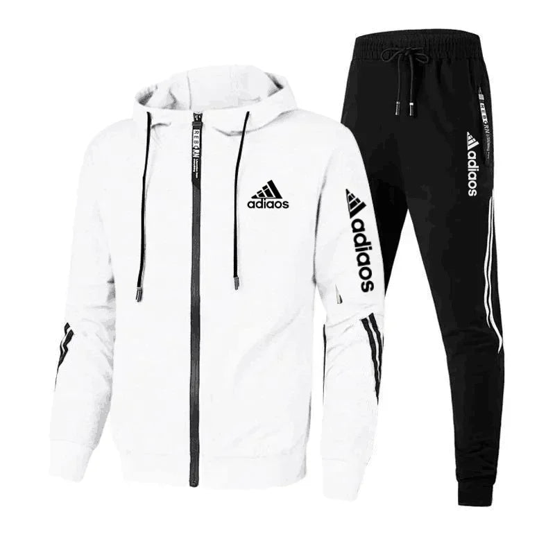 Men's casual sports and fitness set, Spring and Autumn outdoor fashion hooded zipper jacket + jogging pants two-piece set