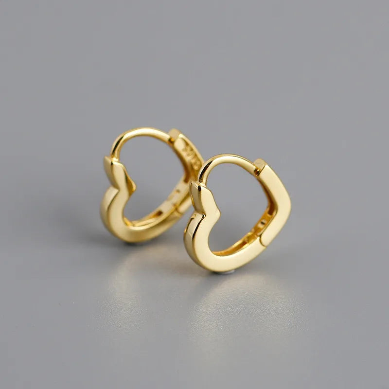 925 Sterling Silver INS Minimalism Sweet Love Heart CZ Zircon Hoop Earrings For Women Girl Small Ear Buckle Jewelry Gift