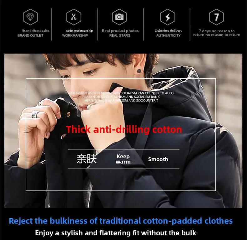 Mid-length New Thickened Hooded Jacket for Winter Men Warm Cotton-padded Jacket for MenLeisureDown Mountaineering Overcoat Men