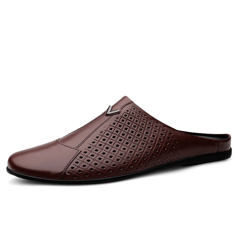 Summer Men Shoes Casual Brand Mens Penny Loafers Genuine Leather Luxury Half Slipper For Men Breathable Lazy Driving Shoes Man