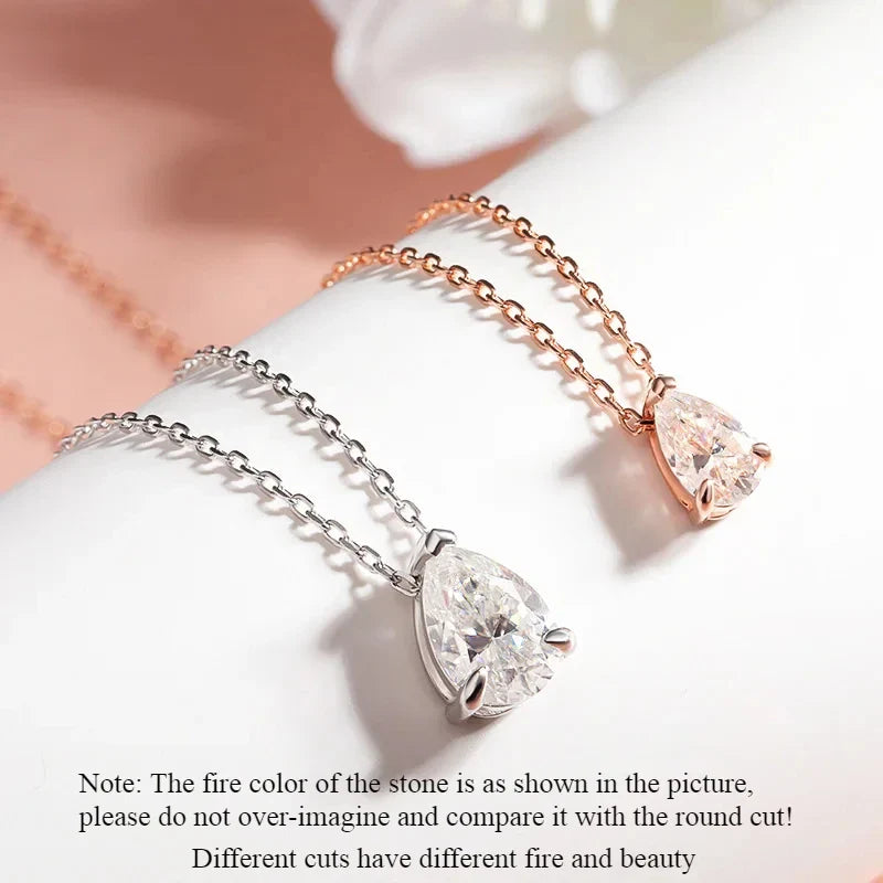 Certified 1CT 2CT Pear Cut D VVS1 Moissanite Necklace for Women 18k Gold Plated Jewelry 100%  Sterling Silver 925 Pendant