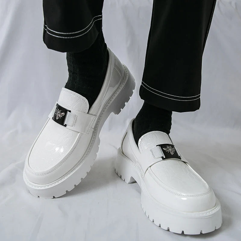 2026 Fashion Bee Design Men's Leather Shoes Thick Sole Luxury  Slip On Loafers Comfort Fashio Business Party Formal Dress Shoes