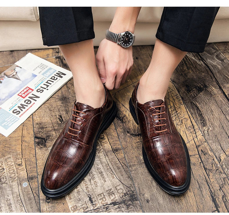 Men's Pointed Oxford Dress Shoes Leather Casual Office Wedding Shoes Gentleman Luxury High Quality 2026 Fashion