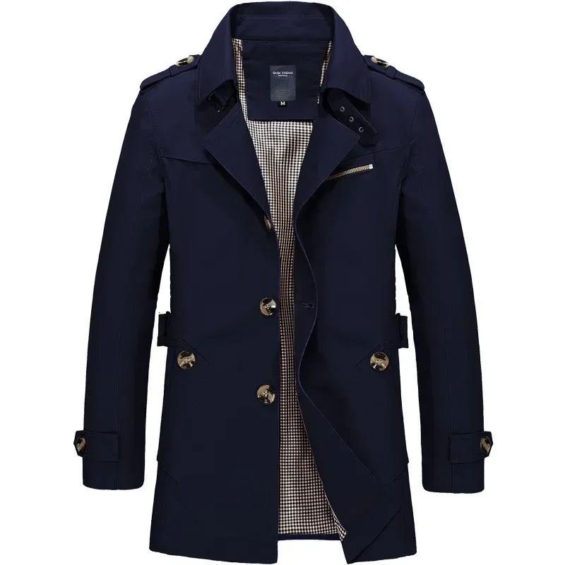 Brand Trench Coat Men 2026 Spring and Autumn 100% Cotton Jacket for Men Vintage Windbreaker Casual Jackets Men Clothing