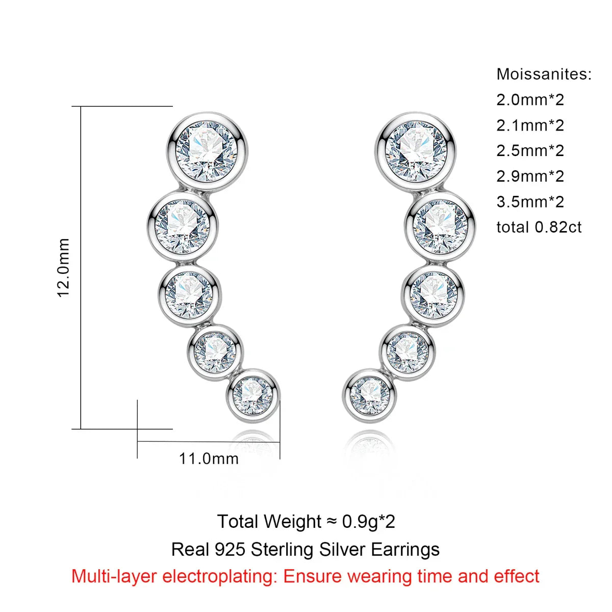0.82cttw Moissanite Stud Earrings 925 Sterling Silver Gold Plated Classic Bezel Smile Earrings for Women Jewelry Gifts