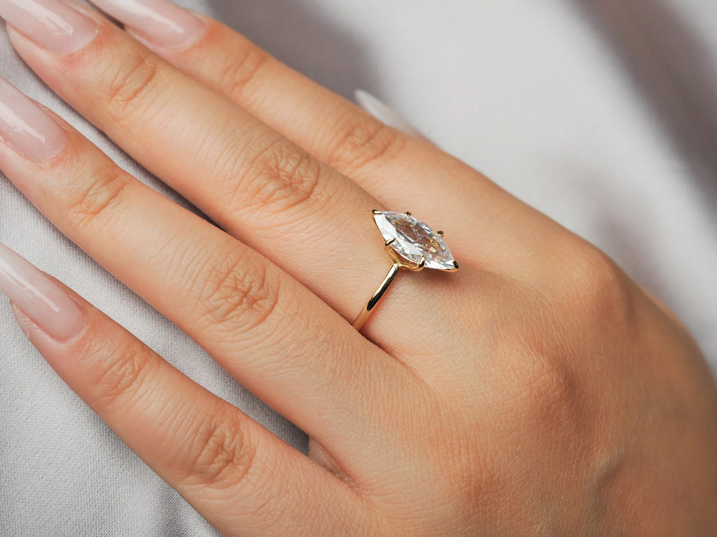 Vintage 9ct 5A Marquise Shape Cubic Zirconia Solitaire Engagement Ring For Women 925 Sterling Silver 14K Yellow Gold