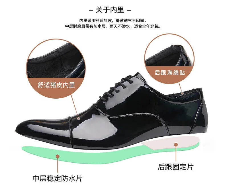 Classic Patent Leather Shoes Men Glossy Leather Shoe Man Formal Business Office Lace Up Wedding Shoes Plus Big Size 38-49