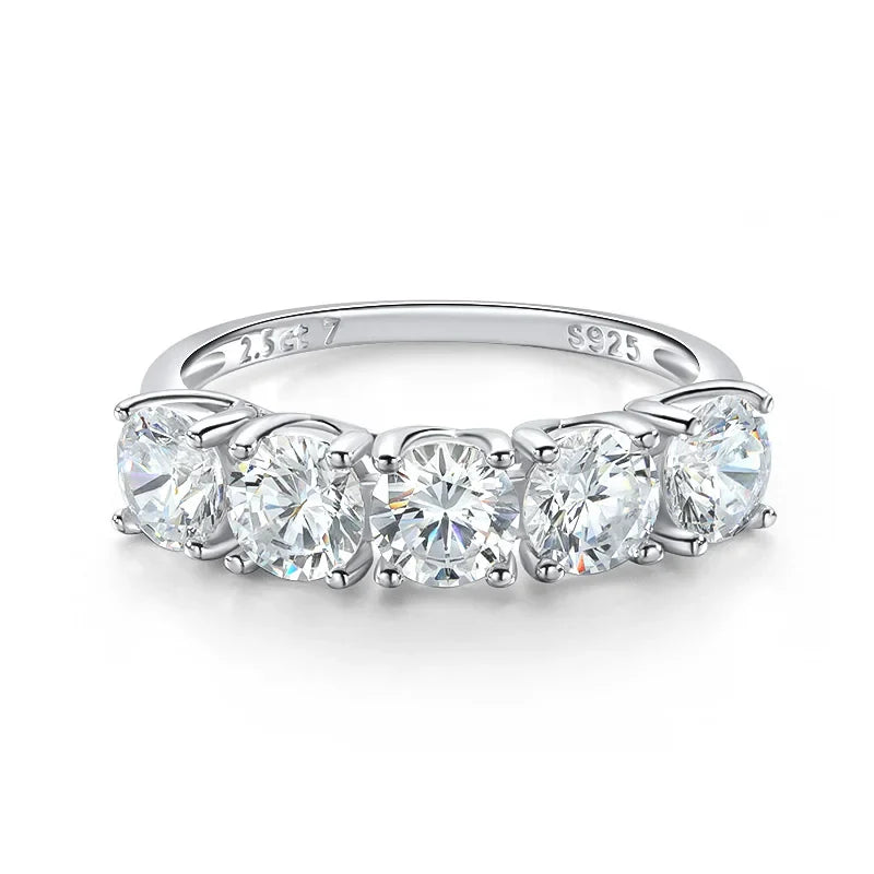 2.5/5CTTW D Color Genuine Moissanite Rings for Women 5 Gemstone Bridal Wedding Jewelry 925 Sterling Silver Wholesale Ring