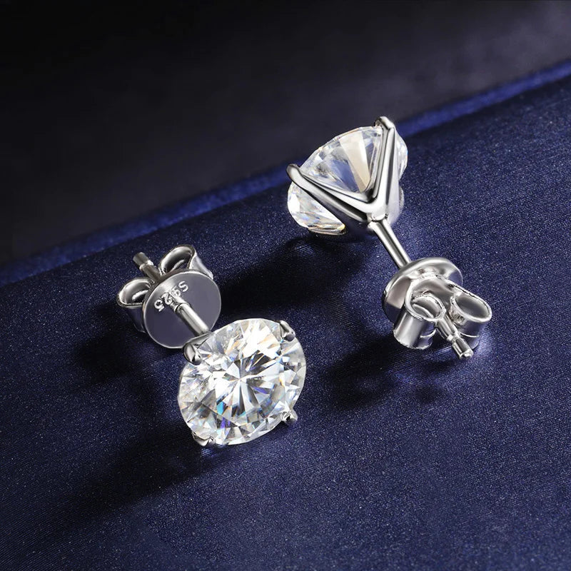 1CT Round Moissanite Stud Earrings for Women 925 Sterling Silver Plated 18K Classic Wedding Sparkling Lab Diamond Earring