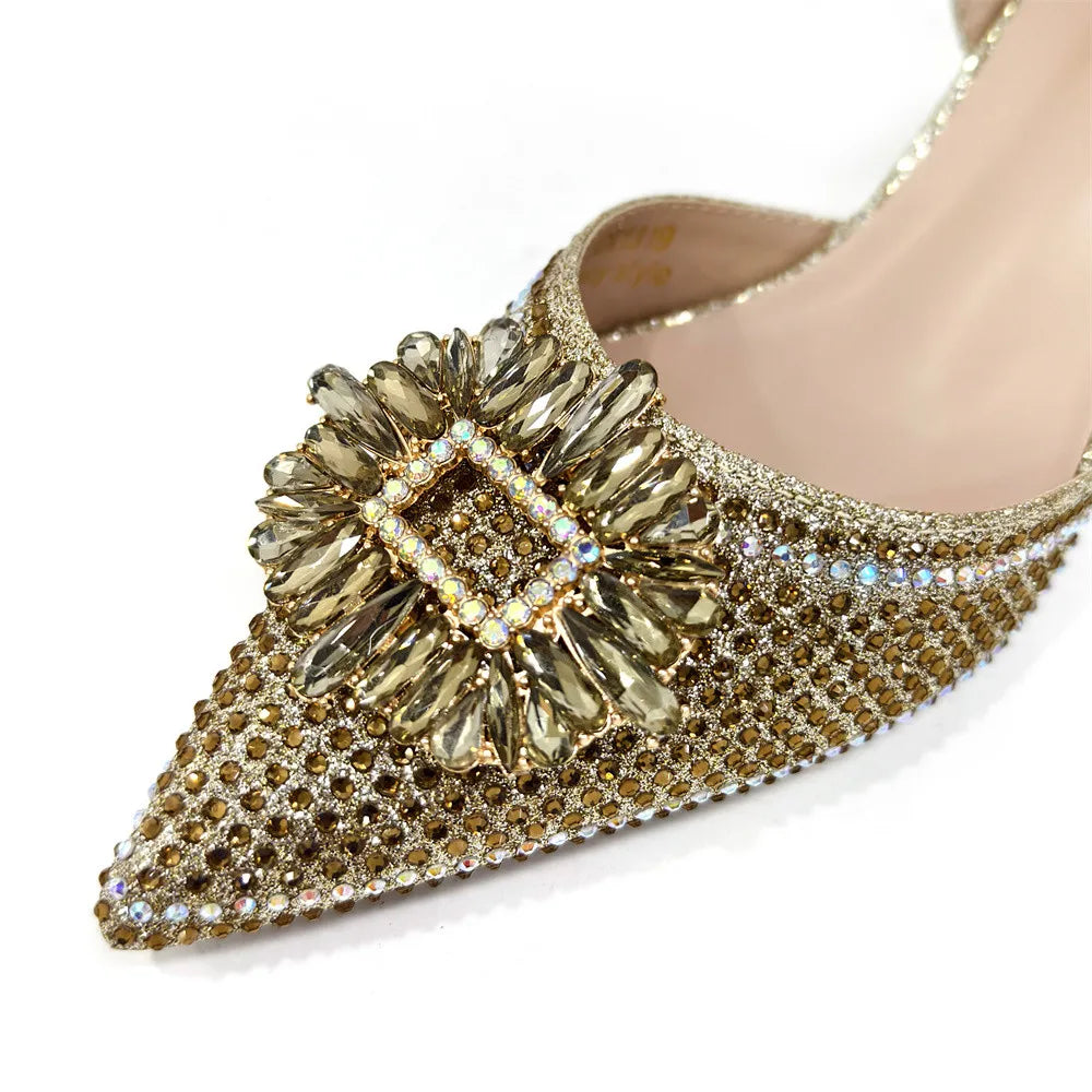 African Style Women's Shoes Mixed With BlackGold High Heels Pointed At The Dinner Party Nigerian Women's Shoes