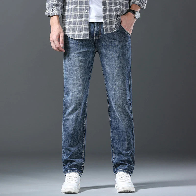 New Autumn and Winter  Plus Size 40 42 44 Men Straight Loose Jeans Business Fashion Denim Stretch Pants Male Brand Trousers