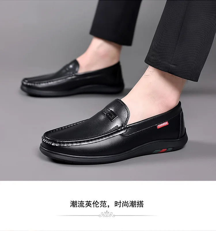 2026 New Solid Color Business Casual Shoes for Men Spring Autumn Soft Leather Shoes Male Fashion Light Driving Shoes Man