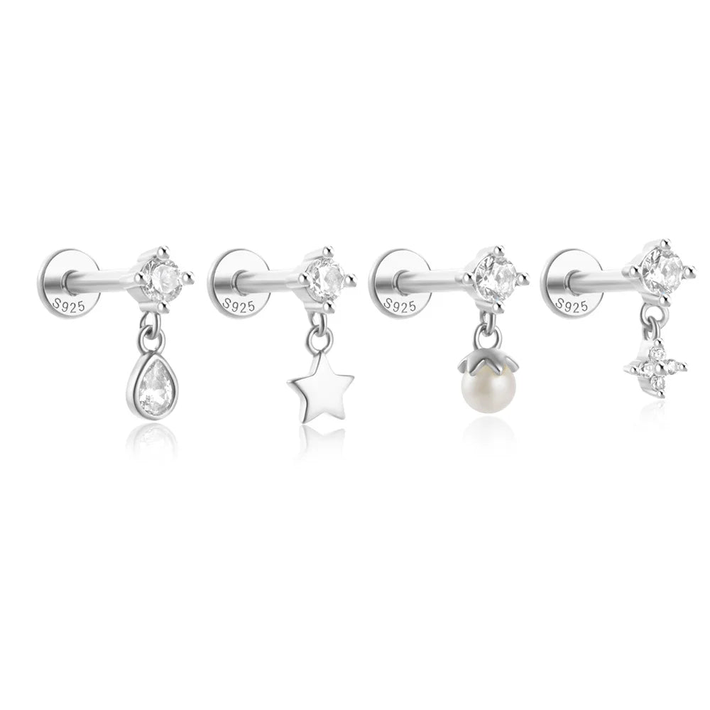 925 Sterling Silver Star/Flower/Pearl Zircon Dangle Earrings For Women 1pc Simple Earrings For Women Girl Wedding Gift