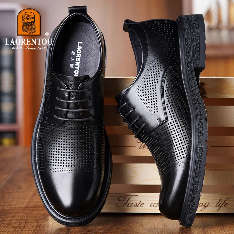 LAORENTOU breathable hollow out business round toe casual shoes, thick soled men's formal Derby shoes, wedding shoes 20933W