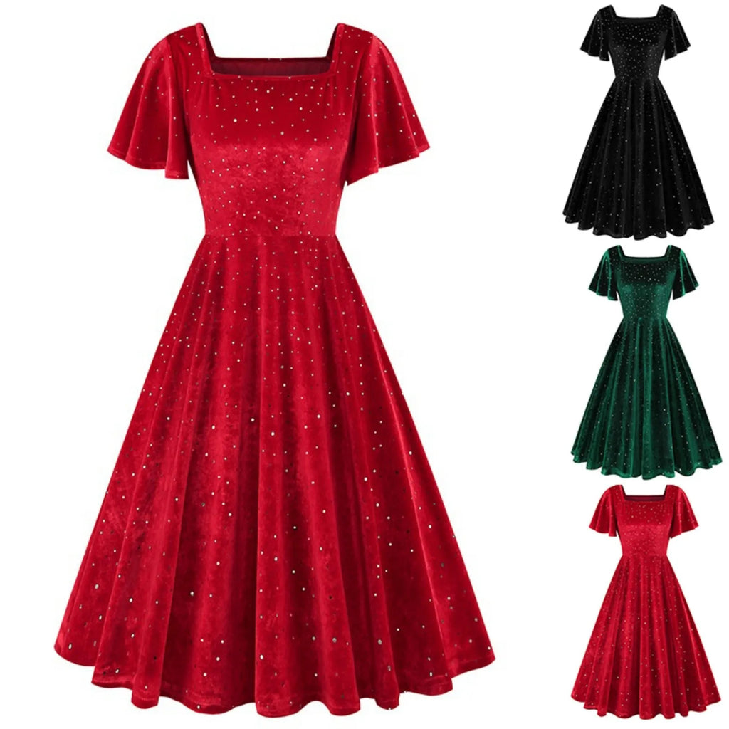 Fashion Ladies Velvet Dress Elegant Party Gown Winter Dresses For Women