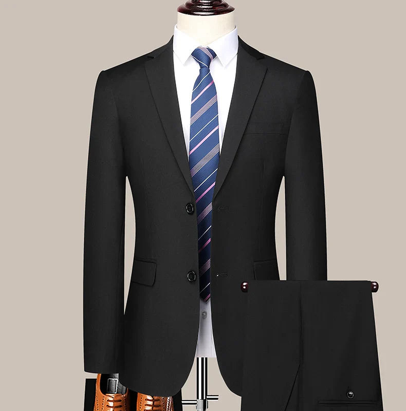 Men's Slim Fit Two-Button Wedding Suit Korean Style Business Formal Two-Piece Set with Trousers High-Quality 2025