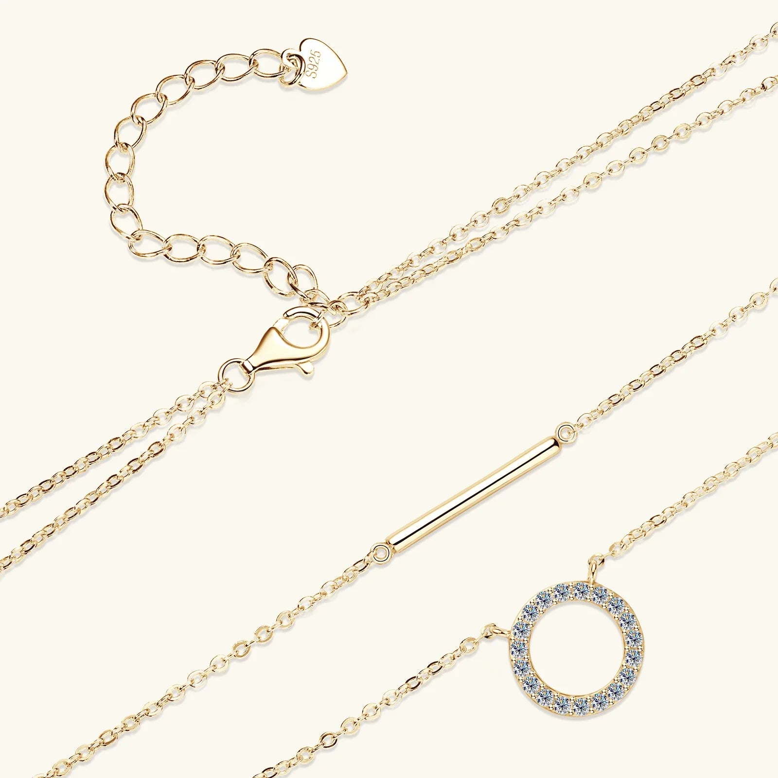 Dainty 1.5mm Moissanite Necklace for Women 14K Gold/Sterling Silver Plated Double Layer Chain Trendy Jewelry Gifts