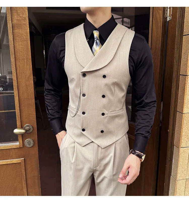 (1 Pcs Vest）2024 Latest Style Design Double Breasted Men Suit Vests Formal Groom Wedding Social Slim Fit Sleeveless Vest Coats