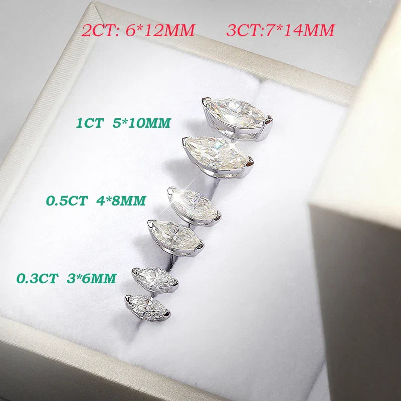 18K Plated 0.3-3CT Certified Moissanite Stud Earrings for Women Marquise Cut Lab Diamond 925 Sterling Silver Jewelry