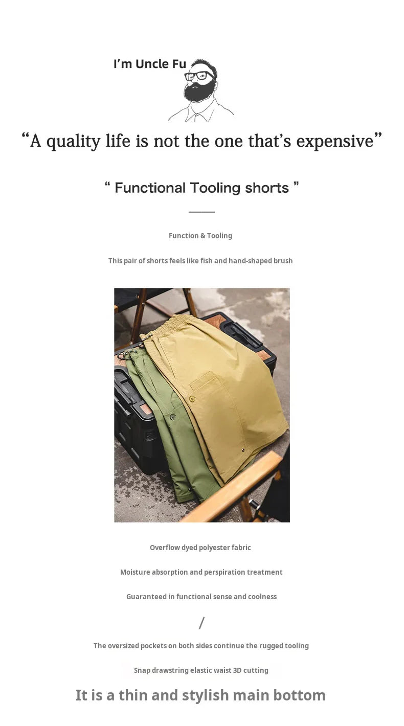 Casual Washed Cargo Shorts Men's Summer Lightweight Straight Leg Drawstring Pockets Shorts Breathable Outdoor Bottoms