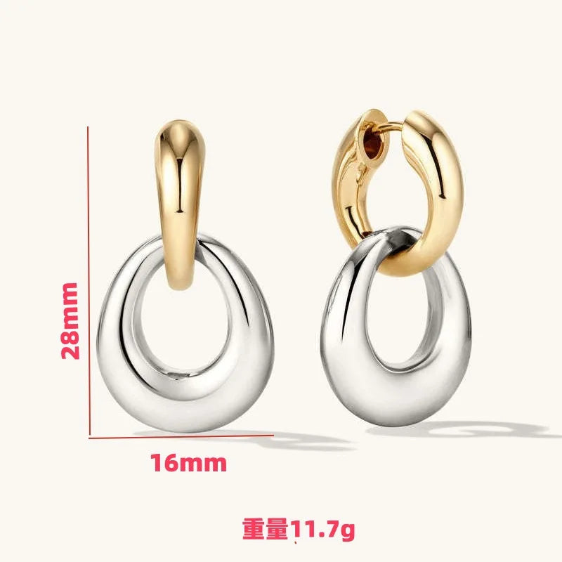 Vintage Irregular Geometric Metal Splice Hoop Earrings for Women Gold Silver Mix Color Fashion Accessory Party Jewelry Gifts