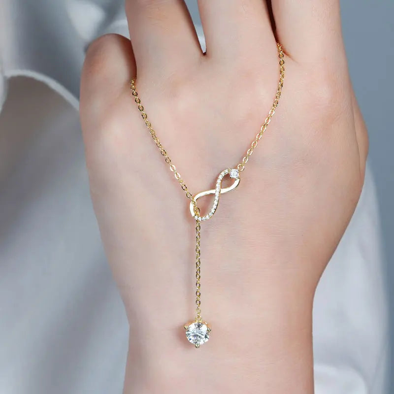 Round Moissanite Y-shape Lariat Cross Heart Infinite Pendant Necklace Chain for Women 925 Sterling Silver Jewelry Gifts