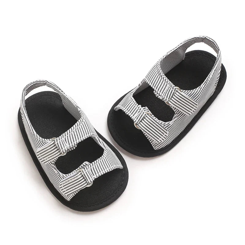 Baby's First Step Sandals 0-1 Year Old Boy Striped Soft Soled Sandals Breathable and Non Slip Frst Pair Of Walking Shoes