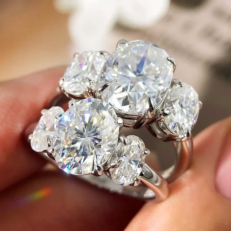 Certified 2CT 4CT Oval Cut All Moissanite Rings for Women Bride Wedding Bands Lab Diamond Gift 100% 925 Sterling Silver