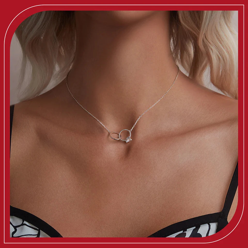 925 Sterling Silver Interlocking Ring Necklace, Dainty Gold Plated Pendant Necklace for Women Valentines Mothers Day Gift