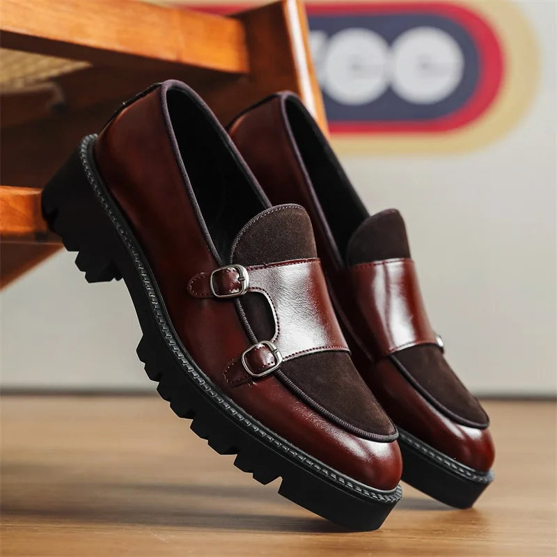 New Buckle Designer Big Size Loafers For Man Spring Autumn Business Leather Platform Shoes Male Fashion Casual Elegant Shoes Man