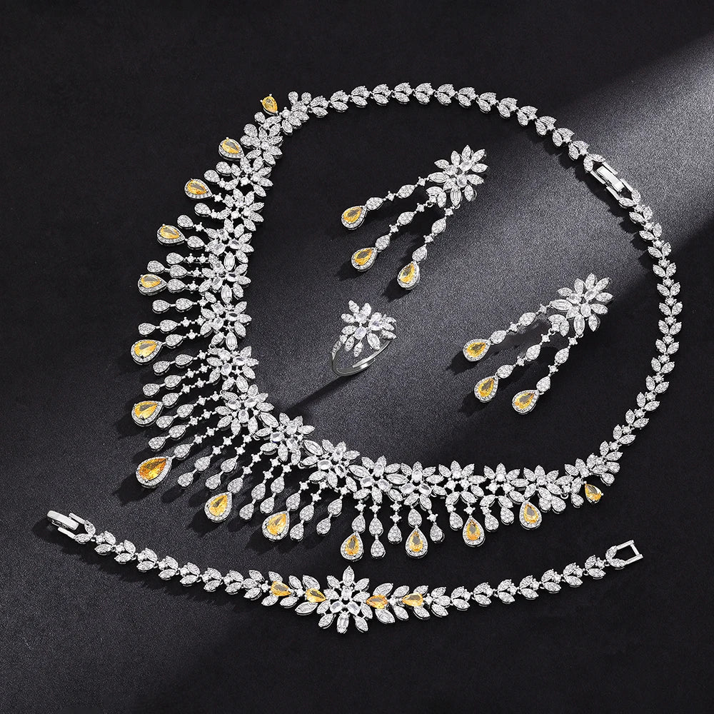 2024 Hot Sale 4 Pieces Super Luxury Cubic Zirconia Bridal Jewelry Set Nigeria Dubai Jewelry Set Bridal Accessories