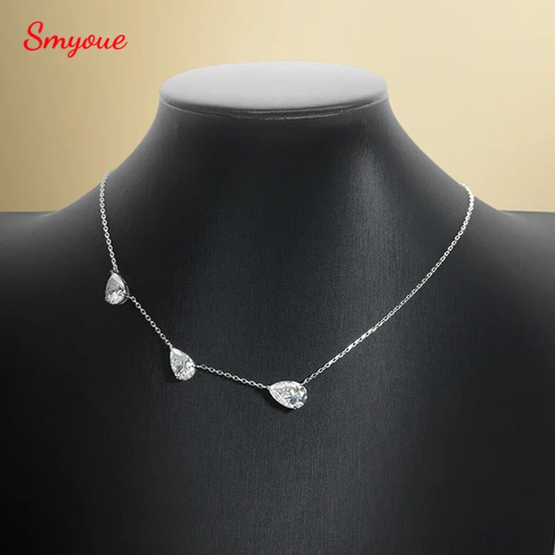 Gradient Moissanite Necklace for Women 3 Gems Pear Cut Certified Luxury Pendant Lab Diamond Jewelry Sterling Silver 925