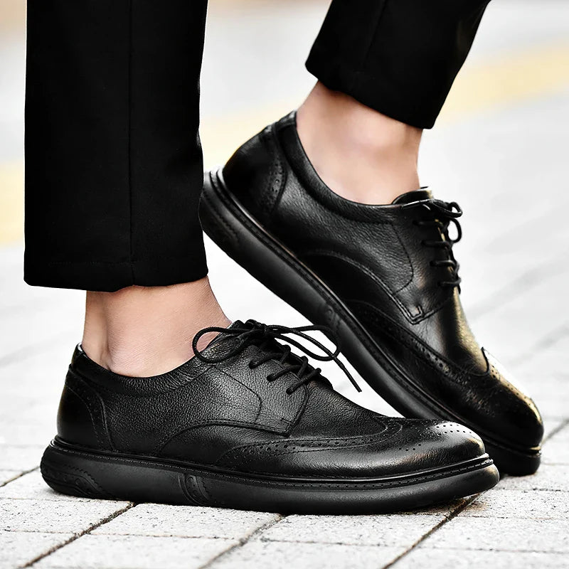 Big Size Mens Formal Genuine Leather Dress Shoes British Stylish Business Dress Men Flats High Quality Brogues Oxford Shoes Men