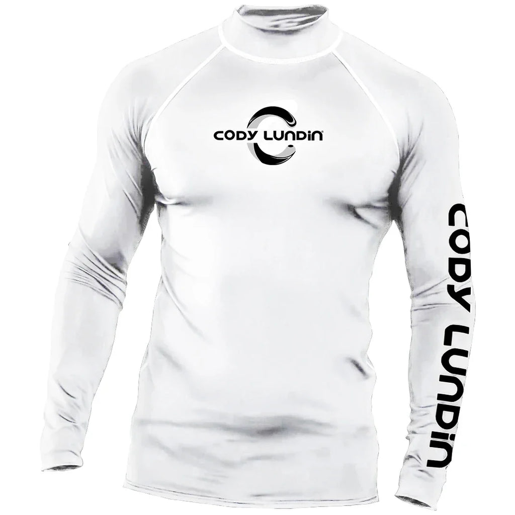 Cody Lundin Men's Long Sleeve Rashguard UPF 50+ UV Protection Fabric T Shirts Lightweight White Compression Gym Surf Swim Shirts