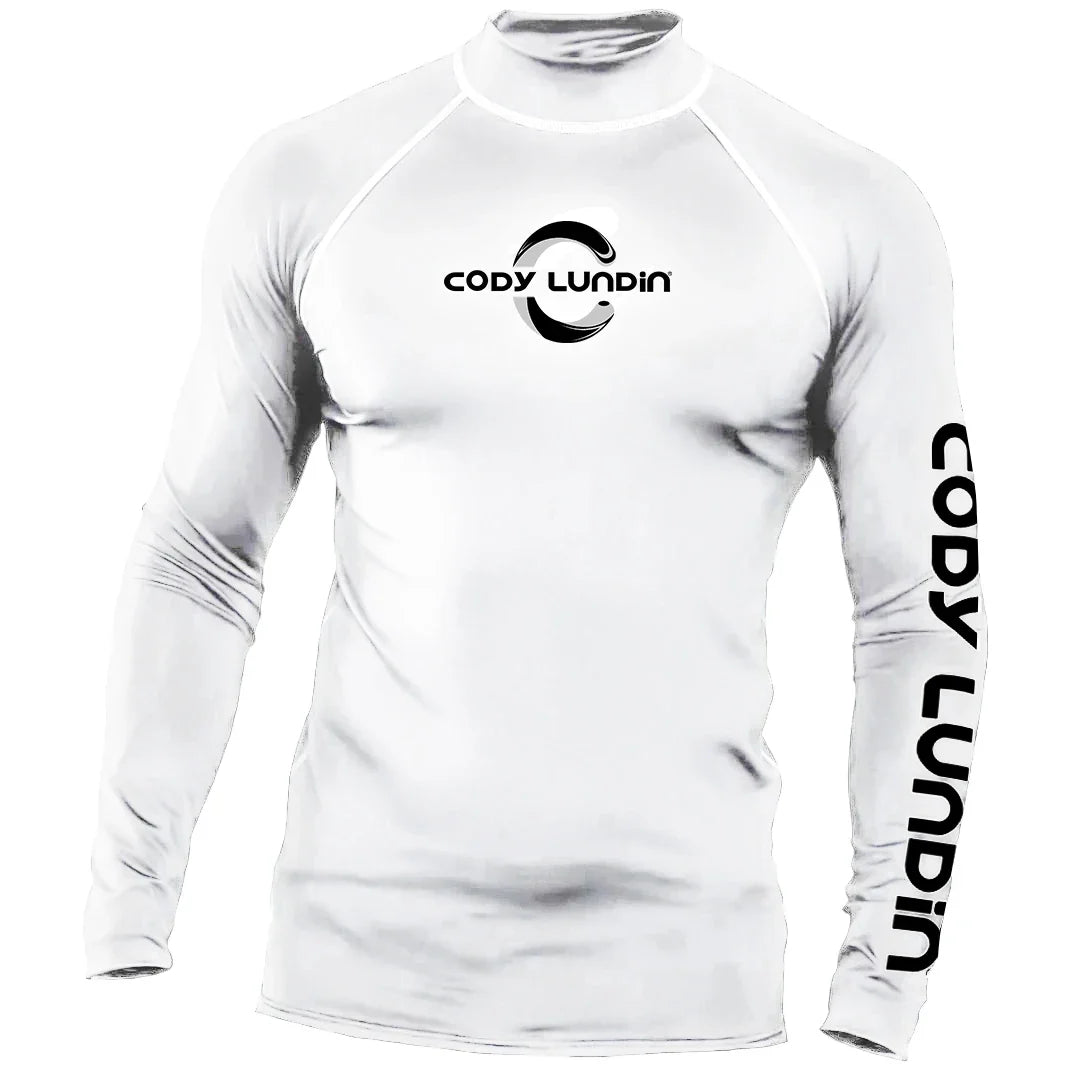 Cody Lundin Men's Long Sleeve Rashguard UPF 50+ UV Protection Fabric T Shirts Lightweight White Compression Gym Surf Swim Shirts