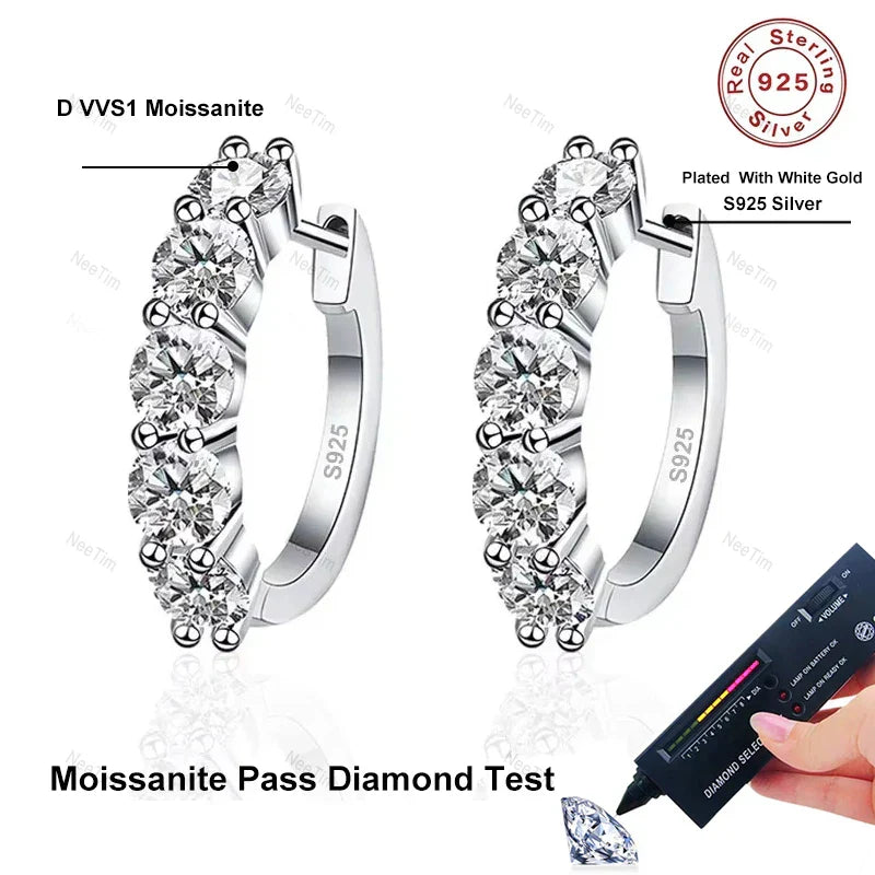 3mm D Color Moissanite Earrings 925 Sterling Silver Plated White Gold Hoop Earring for Women Wedding Party Fine Jewelry