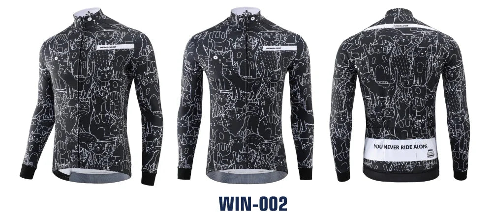 Winter Cycling Jackets Men Fleece Long Sleeves High End Bike Jackets Black&White Thermal Fabric MTB Bicycle Clothing