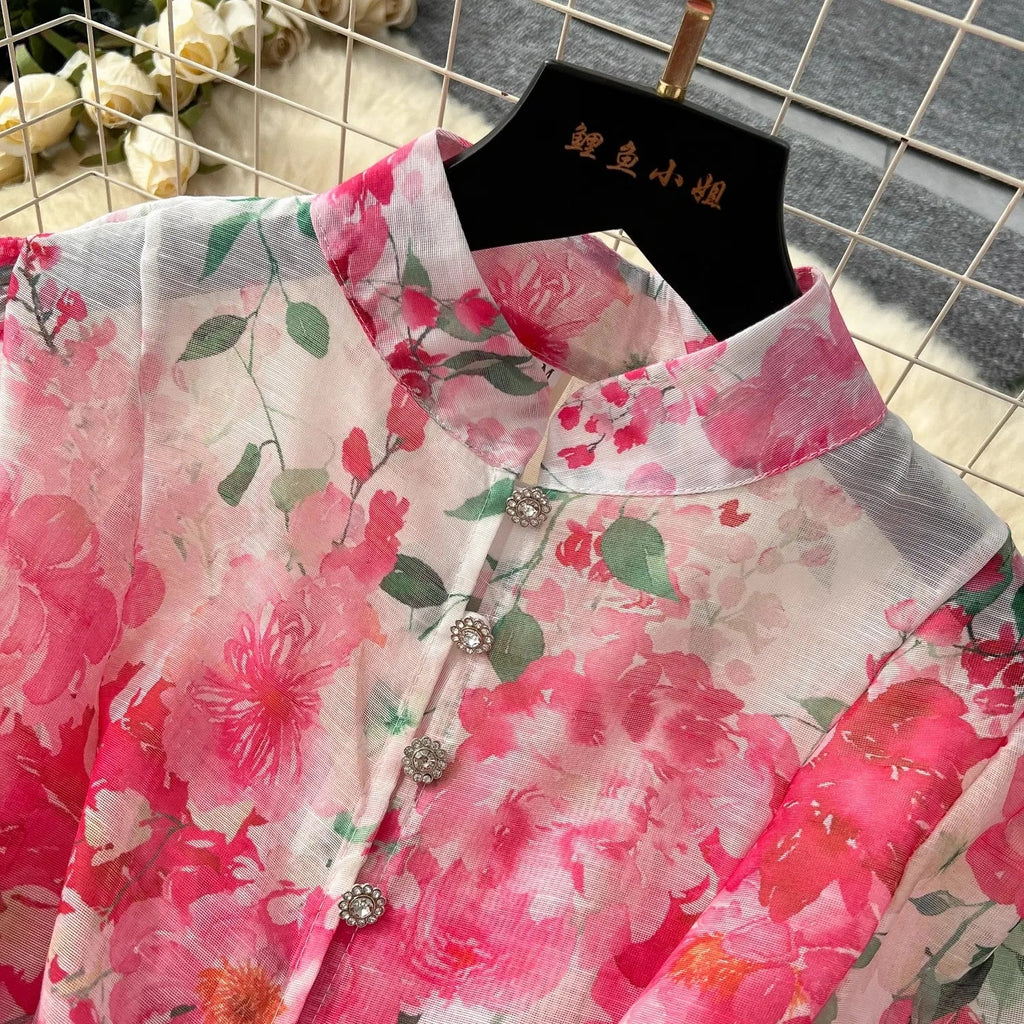 Spring Holiday Gorgeous Flower Organza Dress Lantern Long Sleeve